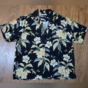 Tommy Bahama Shirt Men Women L 100% Silk Black Floral Large